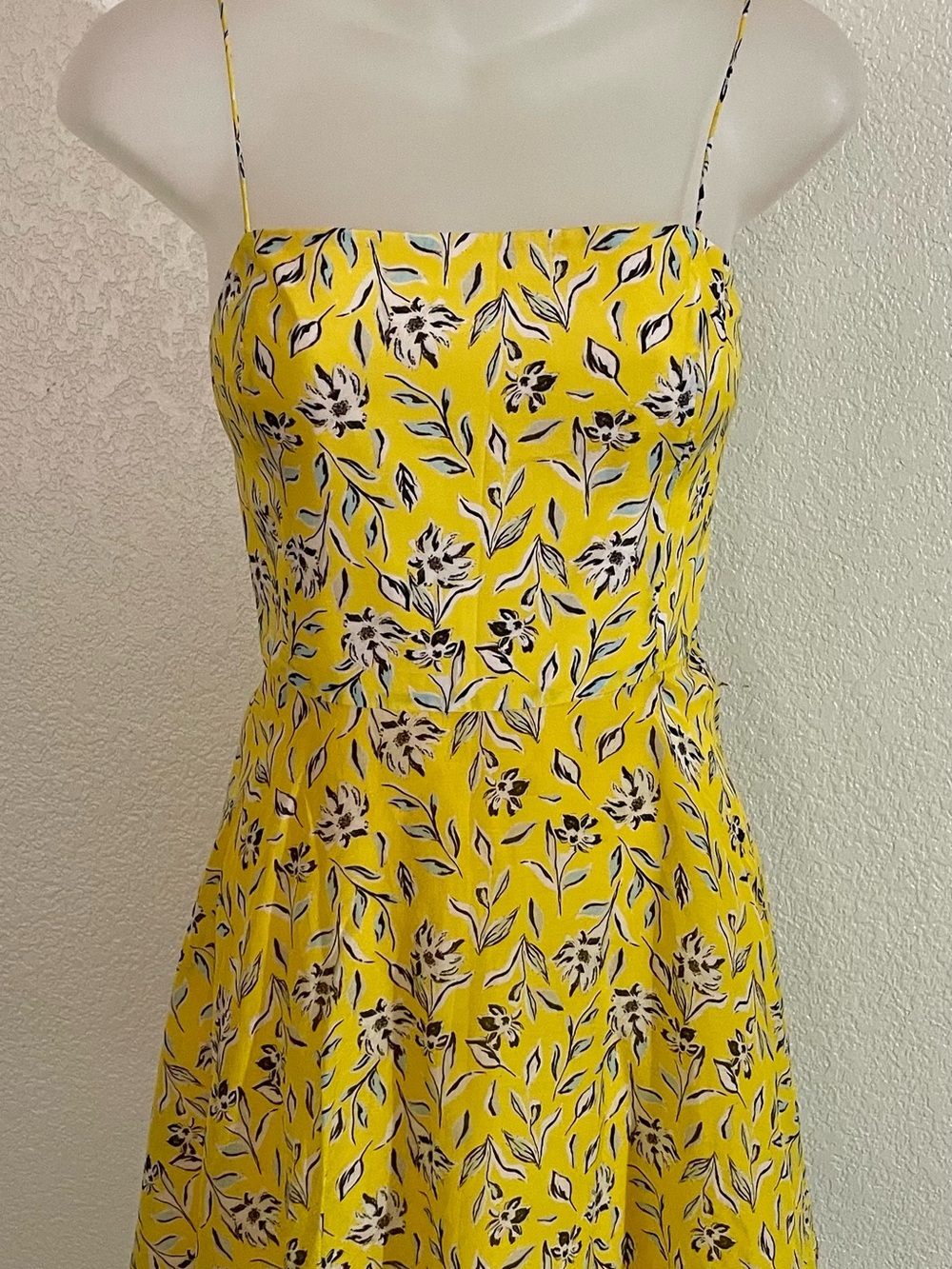 Alice + Olivia Bright Yellow Floral Silk Cotton Spaghetti Strap Dress 8